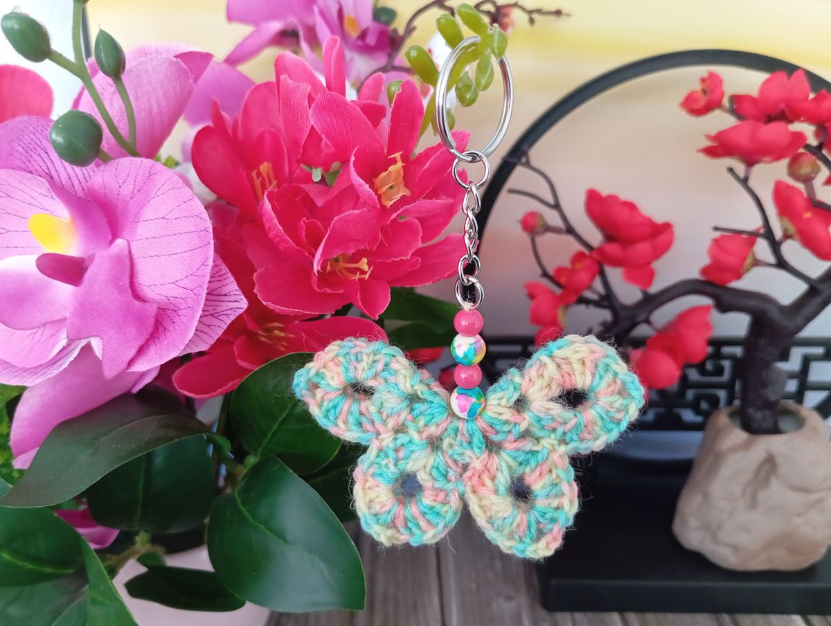 Porte clé papillon pastel