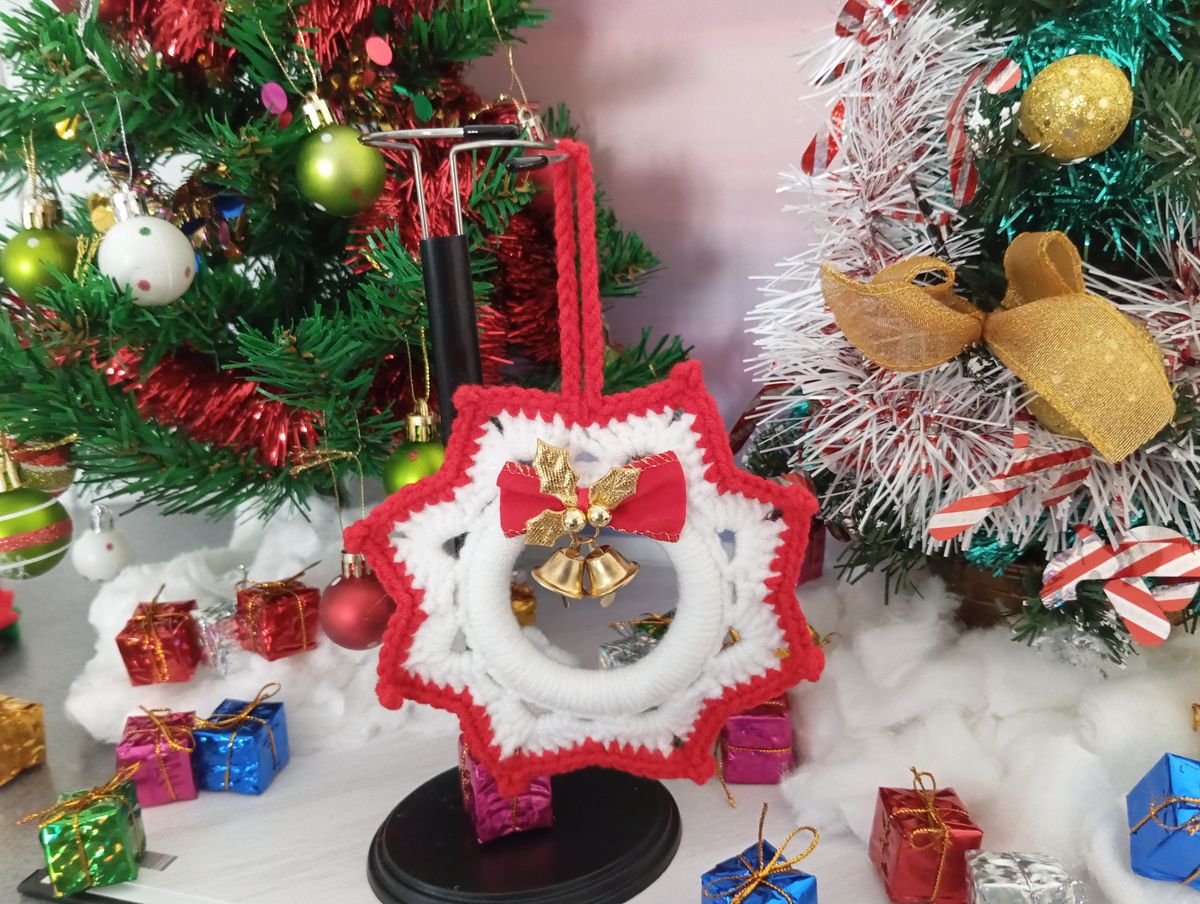 Petite couronne de Noël blanche/rouge