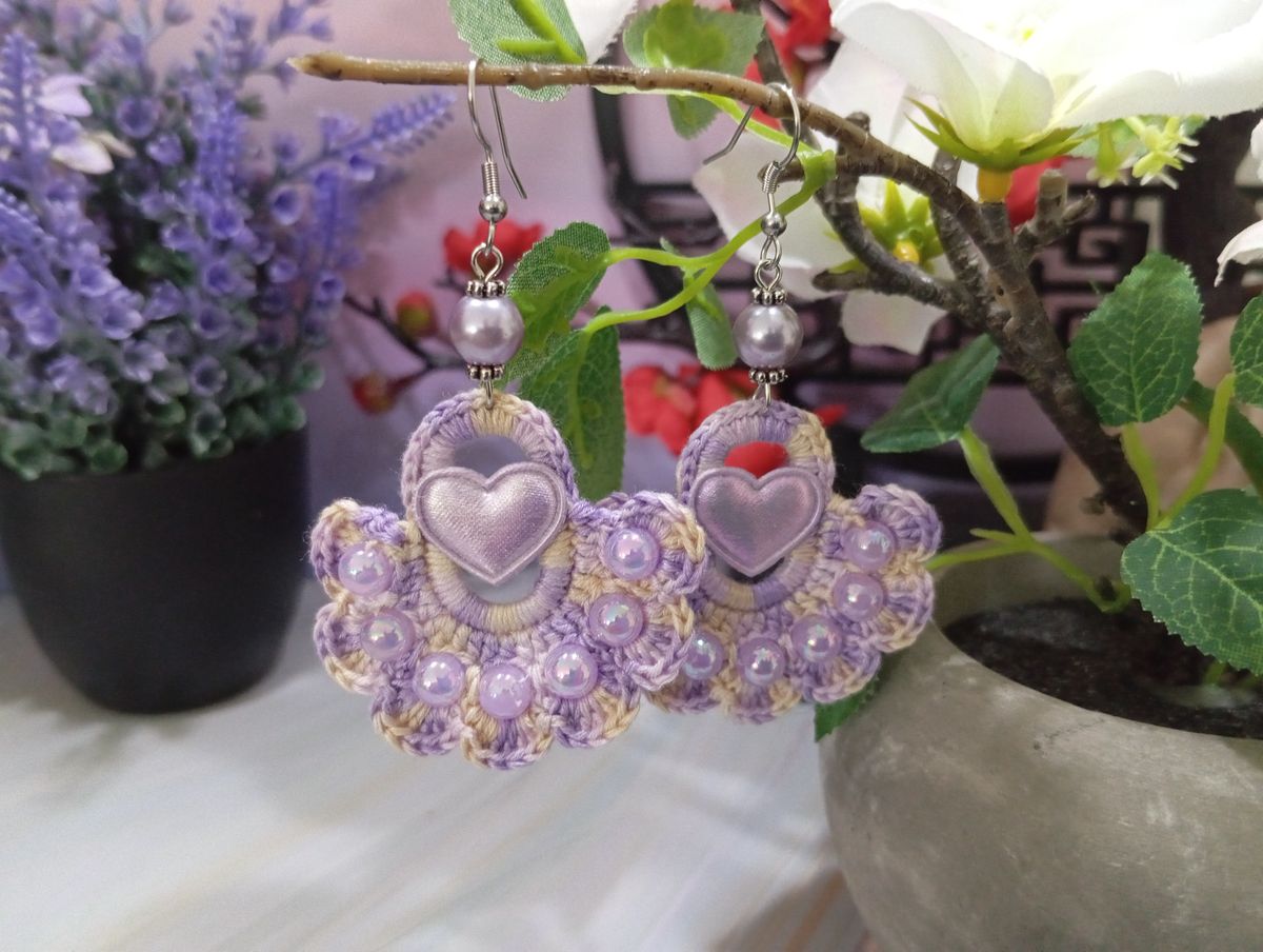 Boucle d'Oreille Lilas/Jaune avec perles