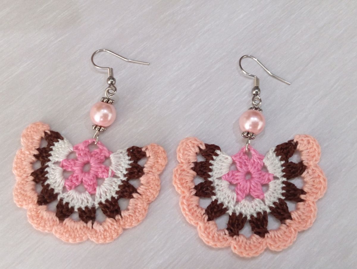 Boucle d'Oreille Rose/Marron/Blanche