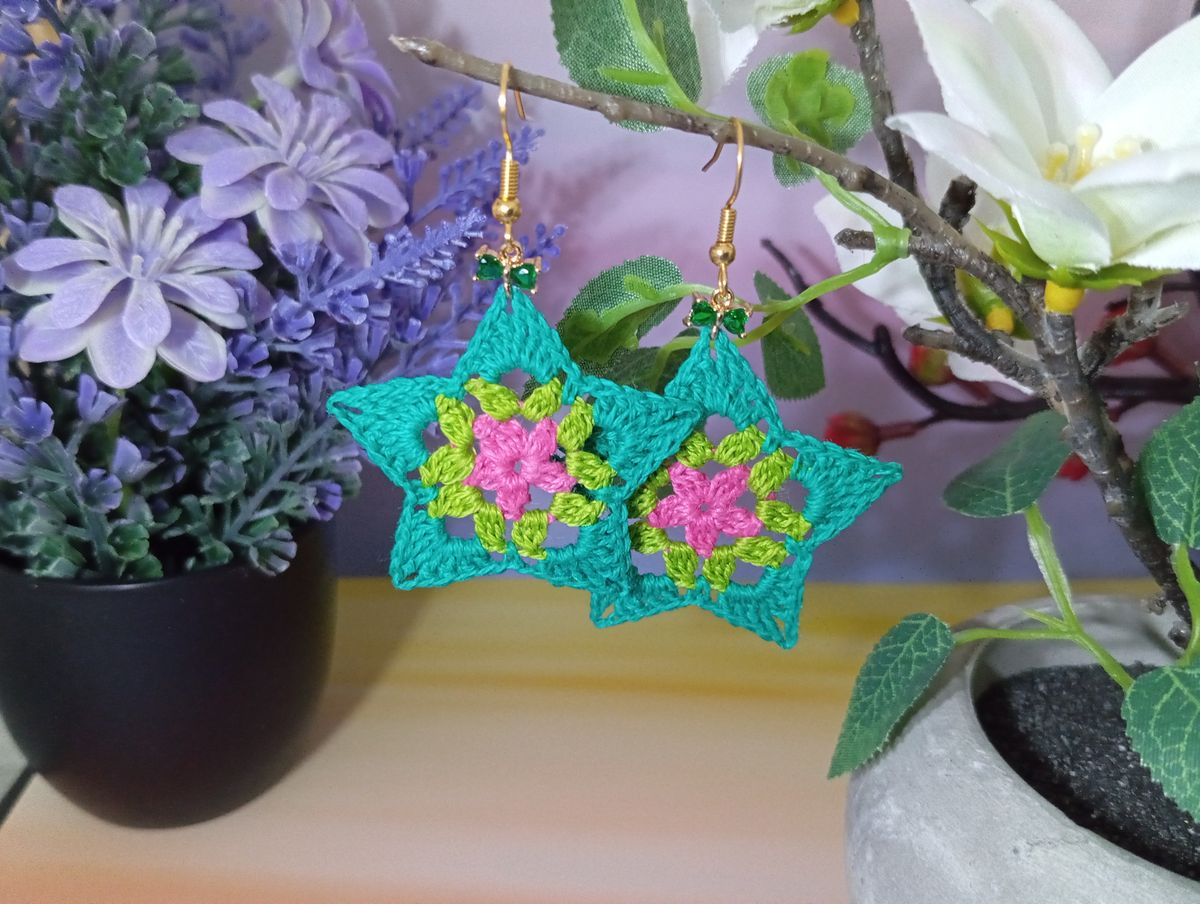 Boucle d'Oreille Verte/Fuchsia