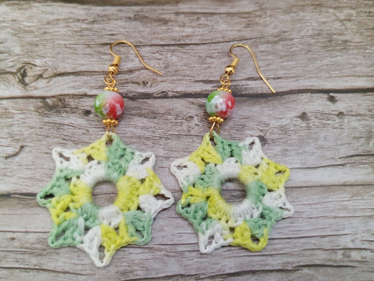Boucle d'Oreille jaune/blanche/verte