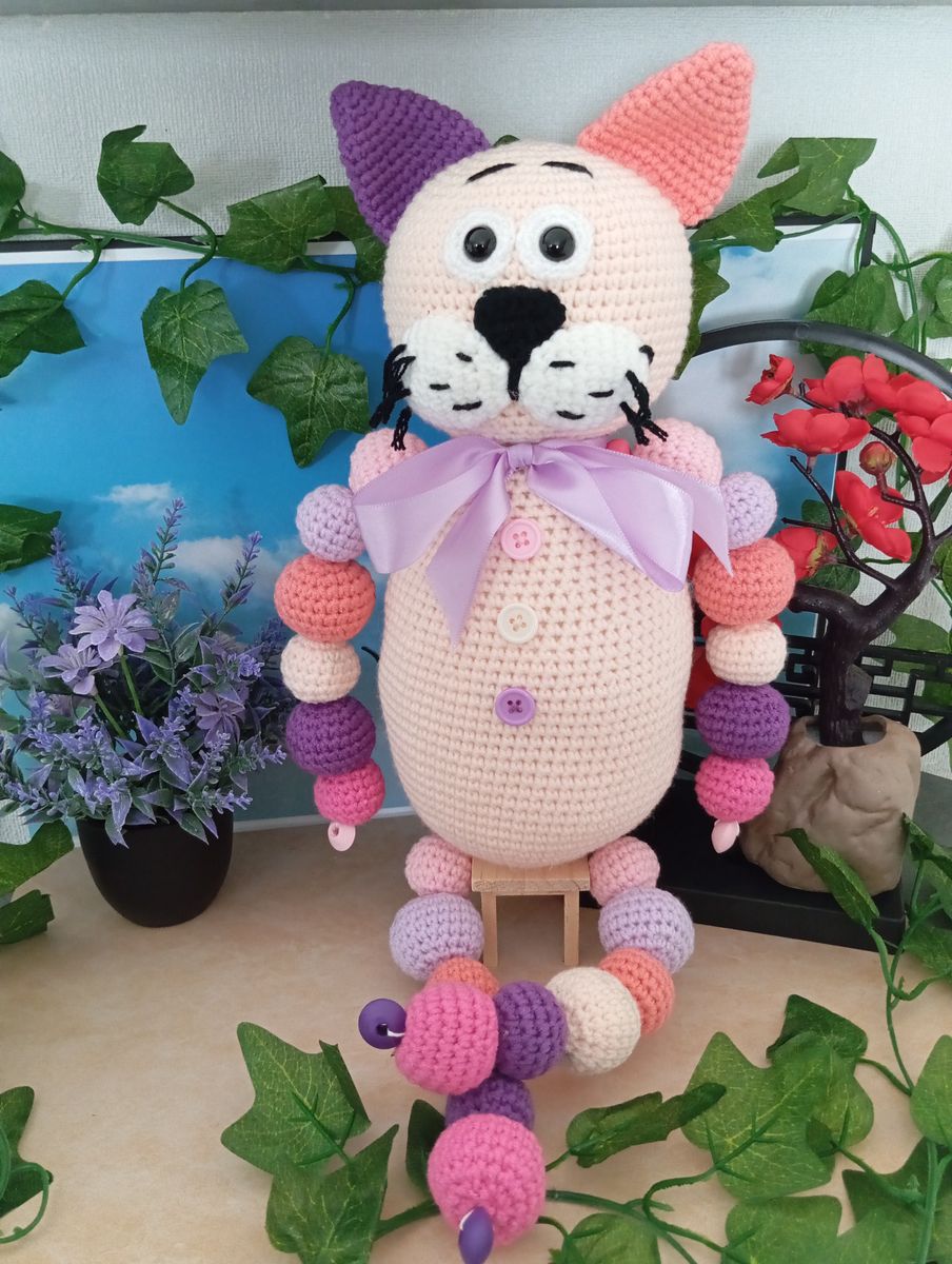 Chat "Boules" Amigurumi Rose