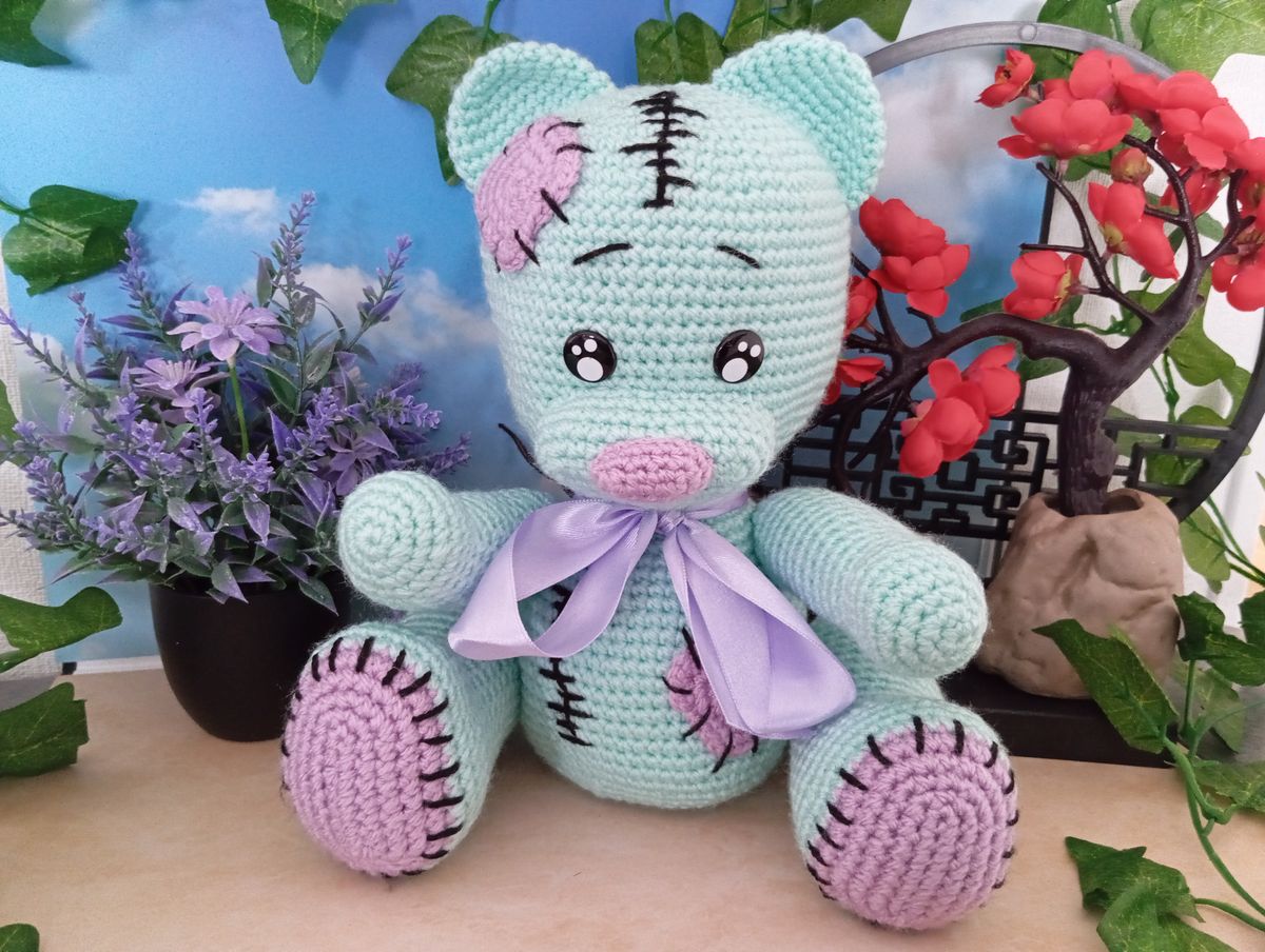 Ours Teddy Bear vert menthe/mauve