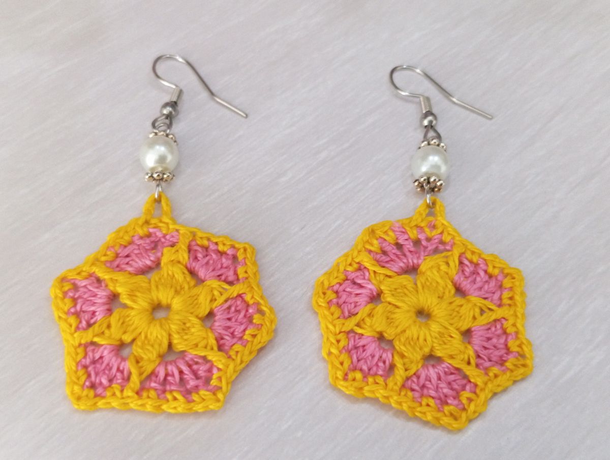 Boucle d'Oreille Rose/Jaune