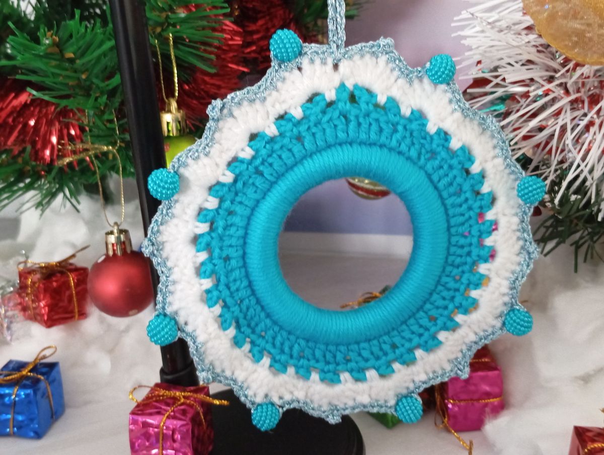 Petite couronne de Noël blanche/bleue