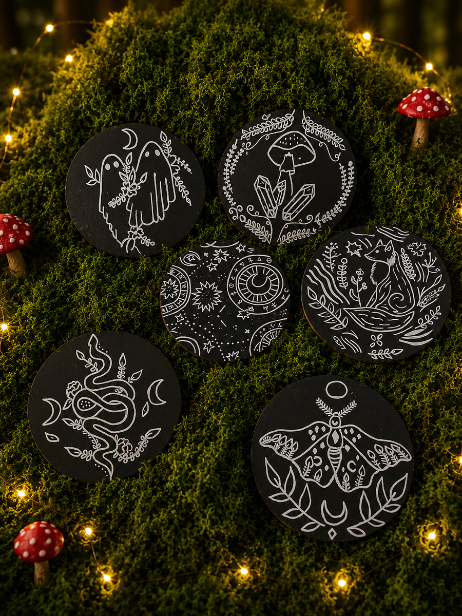 Lot de 6 dessous de verre artisanaux – Collection Noir & Blanc