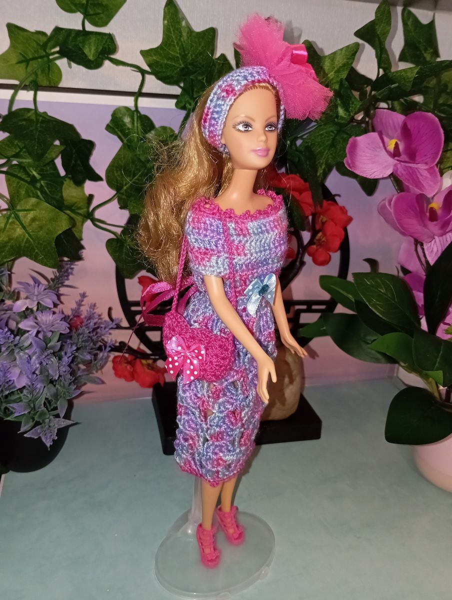 Robe longue bleu/fuchsia/mauve pour poupée type Barbie