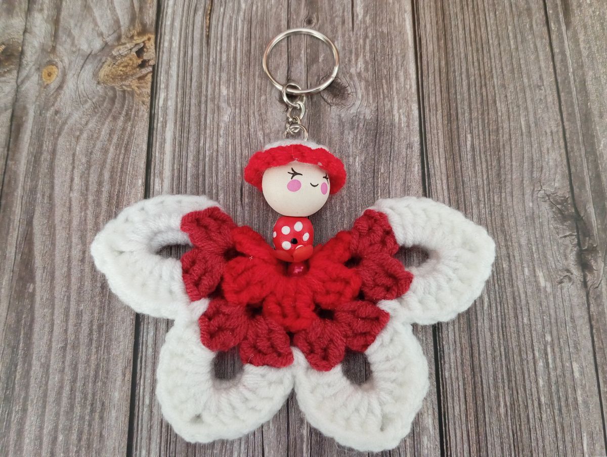 Porte clé papillon rouge/blanc