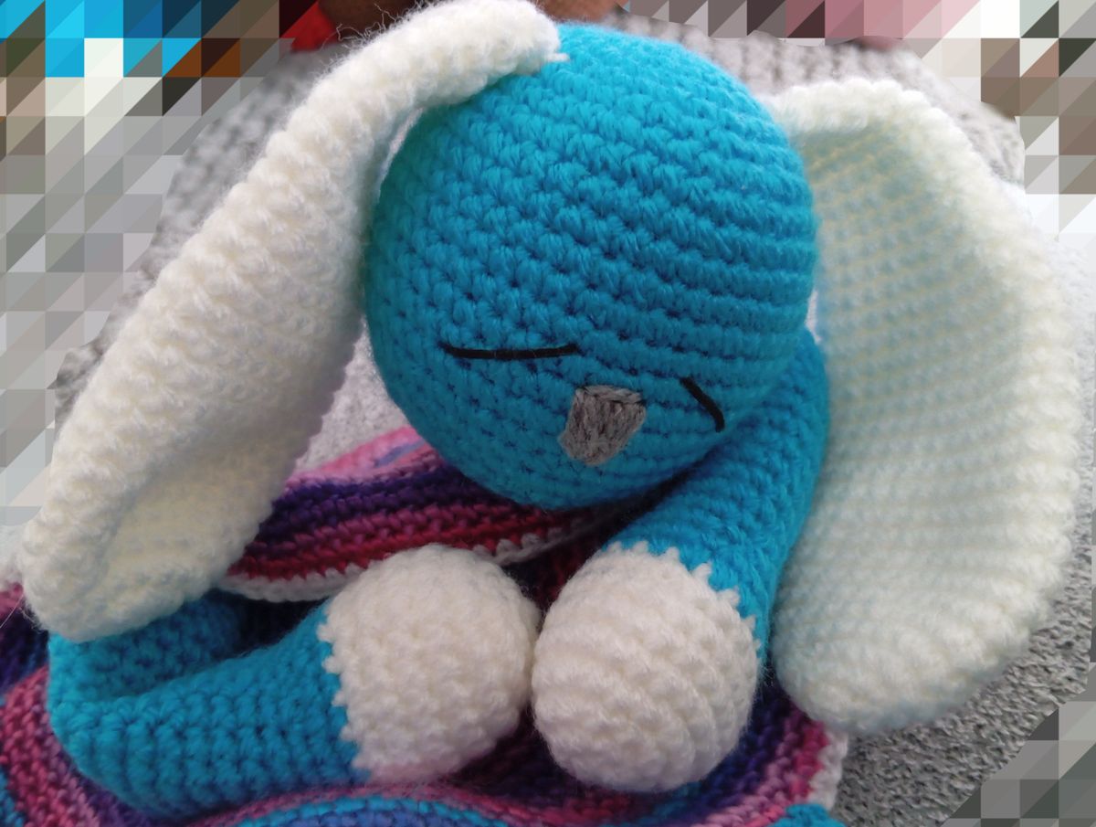 Doudou plat lapin bleu/blanc