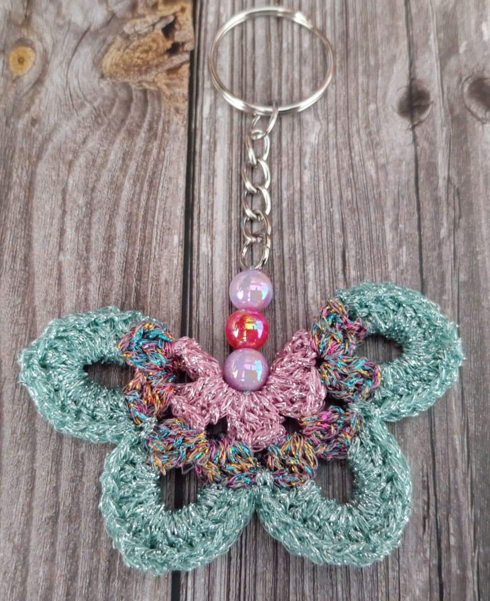 Porte clé papillon vert/multicolore/rose