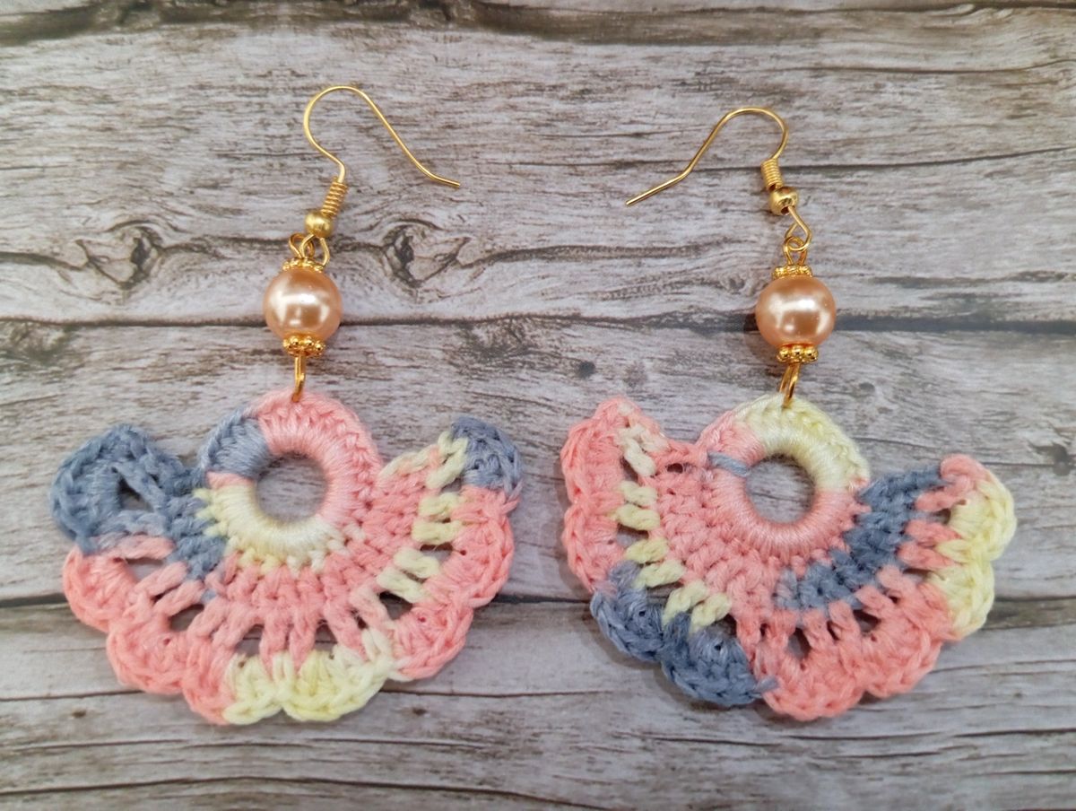 Boucle d'Oreille éventail rose/jaune/grise