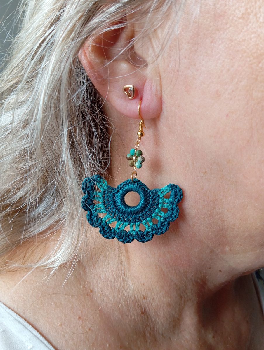 Boucle d'Oreille éventail bleu canard