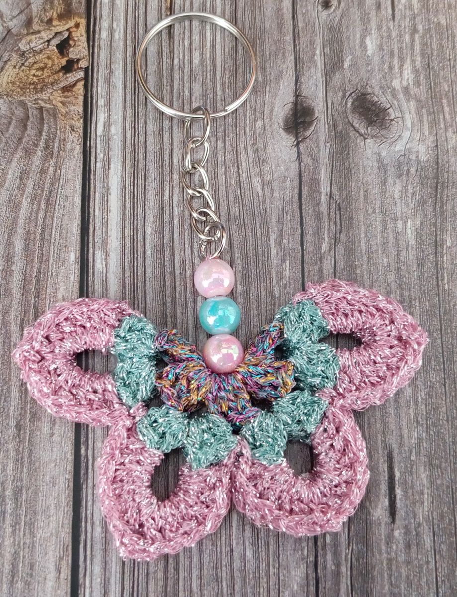 Porte clé papillon rose/vert/multicolore