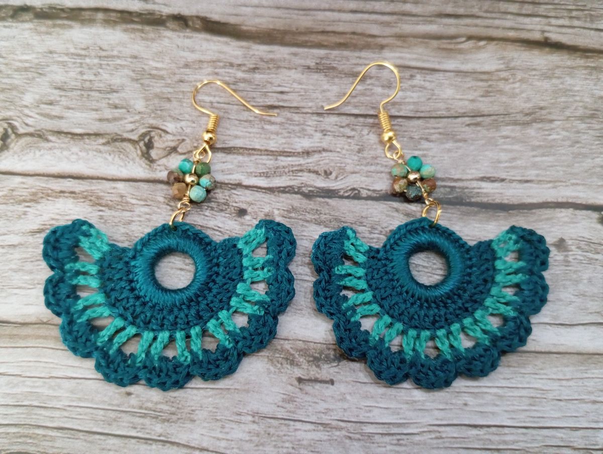 Boucle d'Oreille éventail bleu canard